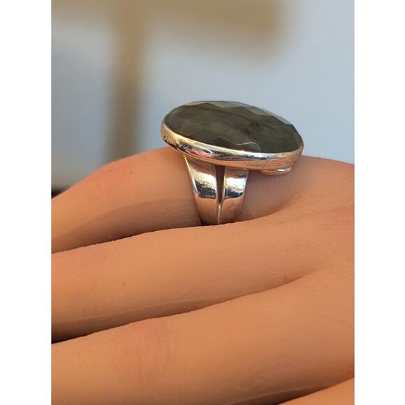 Stella & Dot Retired Odyssey Faceted Labradorite Sterling Adjustable Ring - Picture 2 of 8